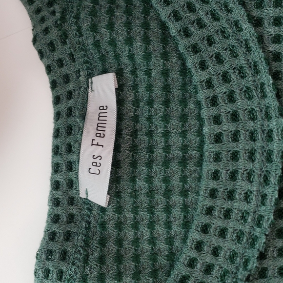 Ces Femme green waffle animal print color block long sleeve knit top small - Picture 5 of 7